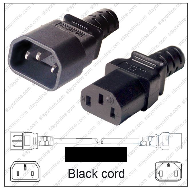 AC Power Cord IEC320 C14 Male Plug to C13 Connector 3.0 meters / 10 feet  15a/250v 14/3 SJT