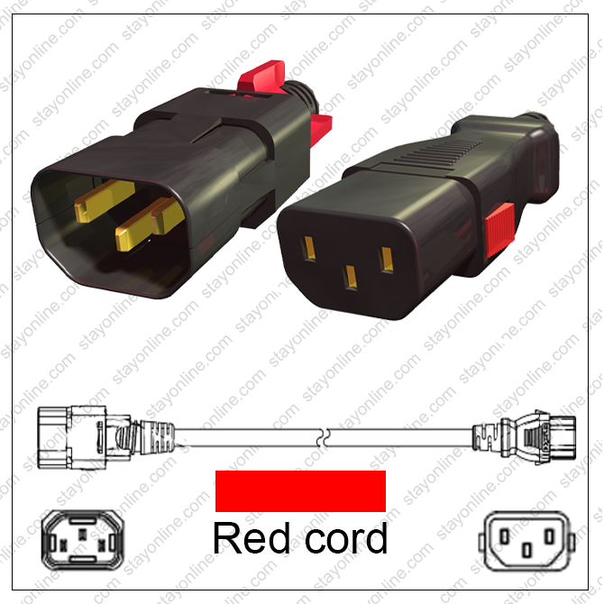 ボケチンNo.13 No.T9 No.8 No.T5 IEC320 C14 Male Plug to C13 Connector Z-LOCK 1.5 Meters / 5 Feet