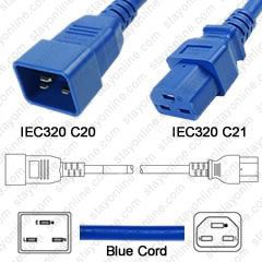 IEC320 C20 Plug to C21 Connector 1.8 Meters / 6 Feet 20A/250V 12/3