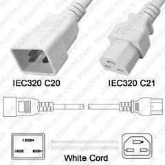 IEC320 C20 Plug to C21 Connector 1.8 Meters / 6 Feet 20A/250V 12/3