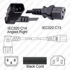 IEC320 C14 Plug Angled Right to C13 Connector 1.2 Meters / 4 Feet