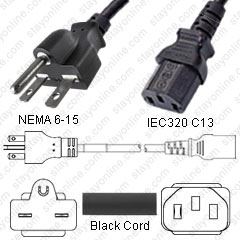 NEMA 6-15 Male Plug to IEC320 C19 Connector 2.5 Meters / 8