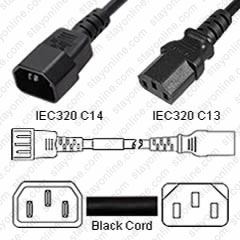 Power Cord IEC60320 C14 Plug to C13 Connector 0.6 Meter ~2' 10a/250v Hybrid