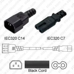 IEC320 C14 Male Plug to C7 Connector 1.8 Meters / 6 Feet 7A/125V