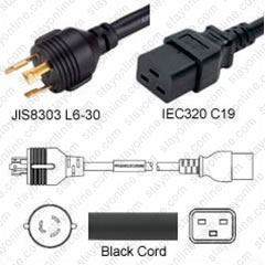 Japan L6-30 Plug to IEC320 C19 Connector 3.0 Meters / 10 Feet 20A