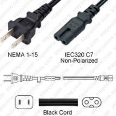 Cordon D'alimentation Américain US NEMA 1 15P IEC 60320 C7 1,8 M Noir - Foto 2