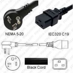 AC Power Cord NEMA 5-15 Plug to IEC 60320 C19 Connector 20 Feet 15A/125V  14/3 SJT Hospital Grade