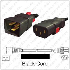 IEC320 C20 Plug to C13 Connector Z-LOCK 2 Meters / 6.5 Feet 15A