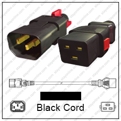 IEC320 C14 Male Plug to C13 Connector Z-LOCK 1.5 Meters / 5 Feet
